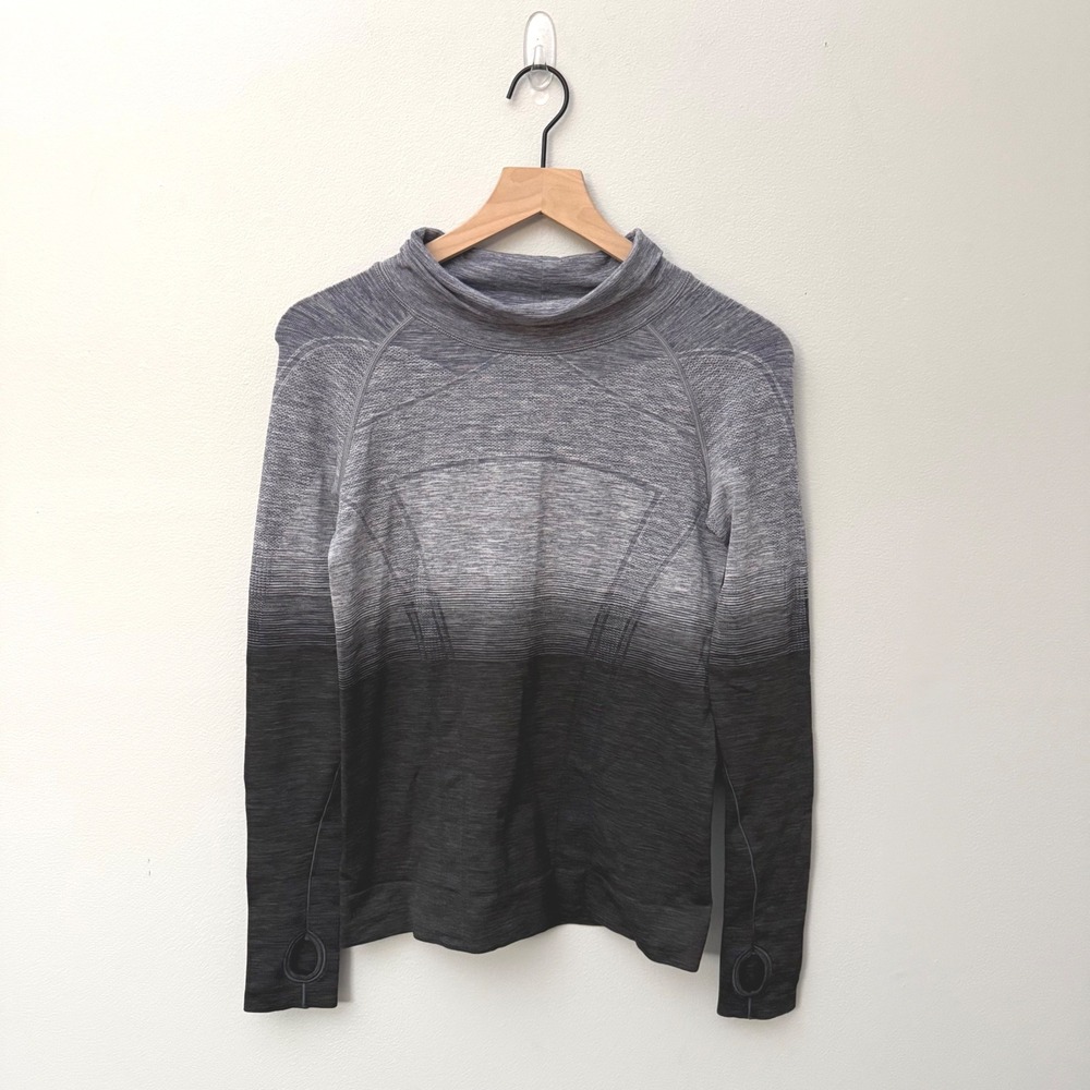Ivivva Girls 14 Long Sleeve Mock Neck Seamless Shirt Black Gray Tonal Lululemon